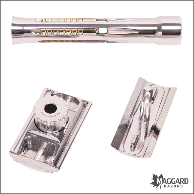 BLACKLAND RAZORS OSPREY STAINLESS STEEL CLOSED COMB DE SAFETY RAZOR WITH 85MM HANDLE, POLISHED FINISH