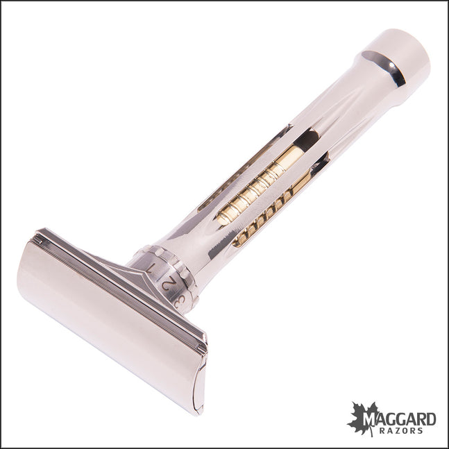 BLACKLAND RAZORS OSPREY TITANIUM CLOSED COMB DE SAFETY RAZOR WITH 85MM HANDLE, POLISHED FINISH