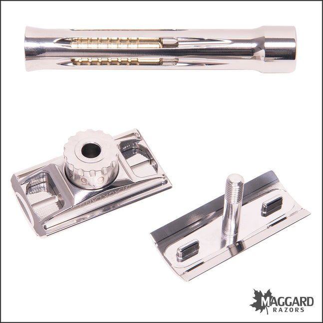 BLACKLAND RAZORS OSPREY TITANIUM CLOSED COMB DE SAFETY RAZOR WITH 85MM HANDLE, POLISHED FINISH