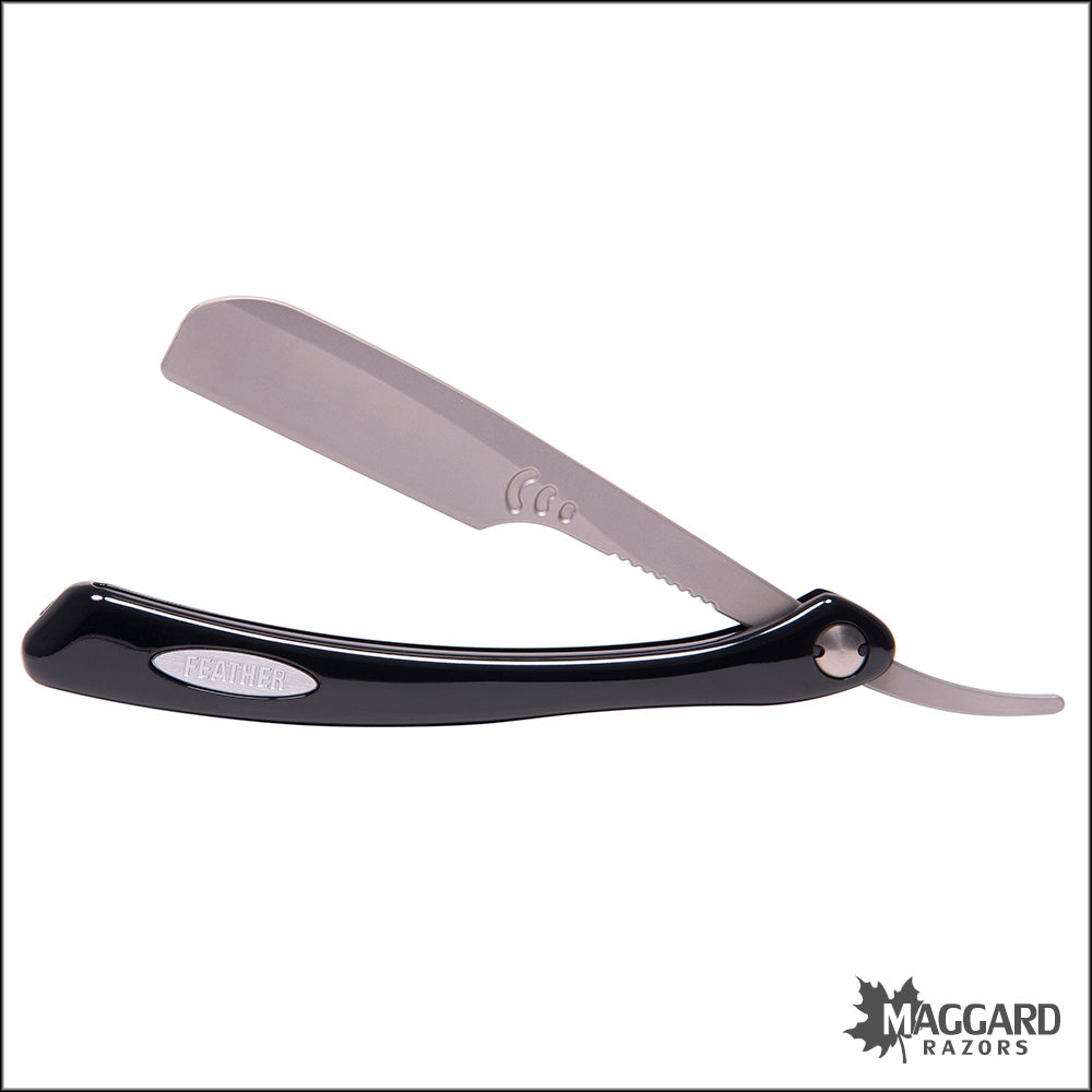 FEATHER ARTIST CLUB SR FOLDING STRAIGHT RAZOR SHAVETTE, BLACK HANDLE