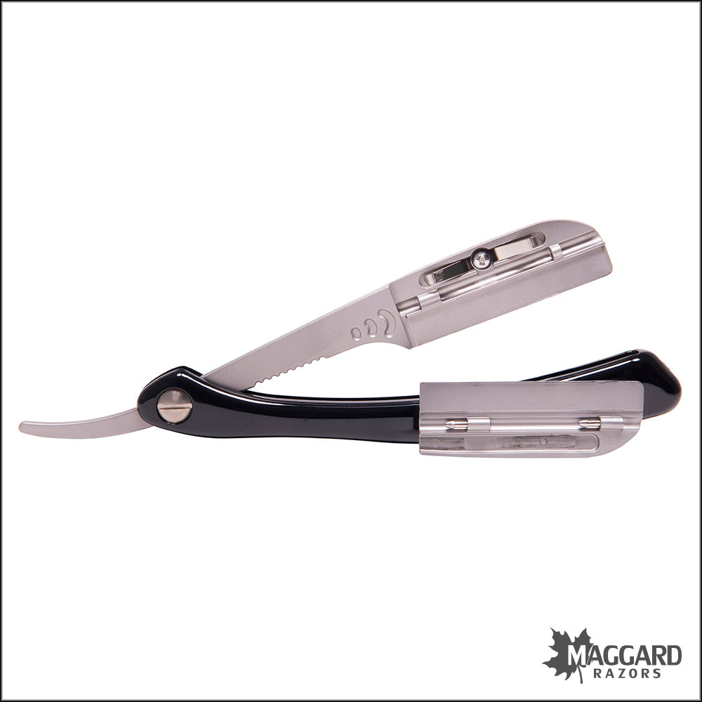 FEATHER ARTIST CLUB SR FOLDING STRAIGHT RAZOR SHAVETTE, BLACK HANDLE