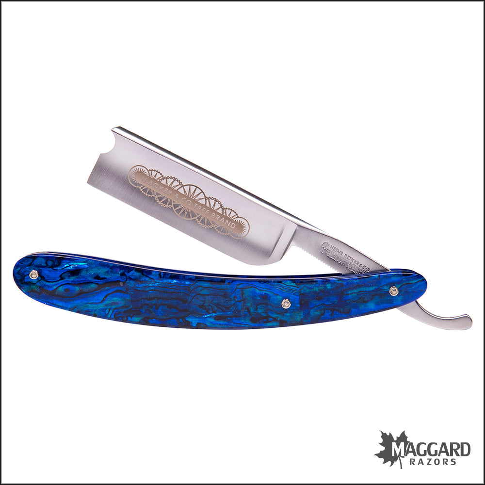 BOKER 140557 BLUE SHELL 7/8 SQUARE POINT STRAIGHT RAZOR, PROFESSIONALLY HONED