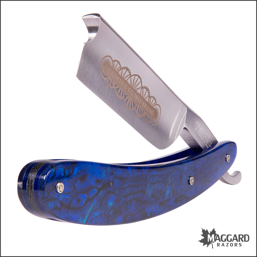 BOKER 140557 BLUE SHELL 7/8 SQUARE POINT STRAIGHT RAZOR, PROFESSIONALLY HONED