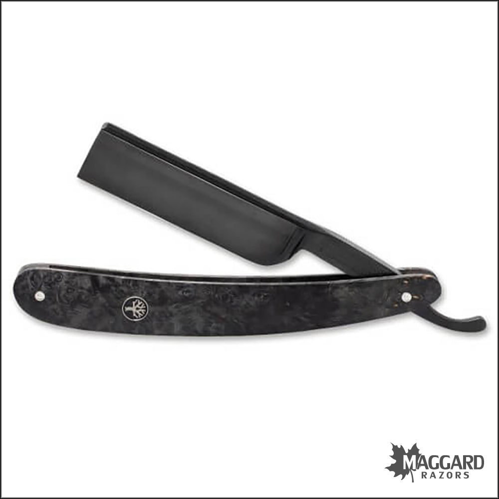 BOKER 140919 BLACK AMBOINA 6/8 SQUARE POINT STRAIGHT RAZOR, PROFESSIONALLY HONED