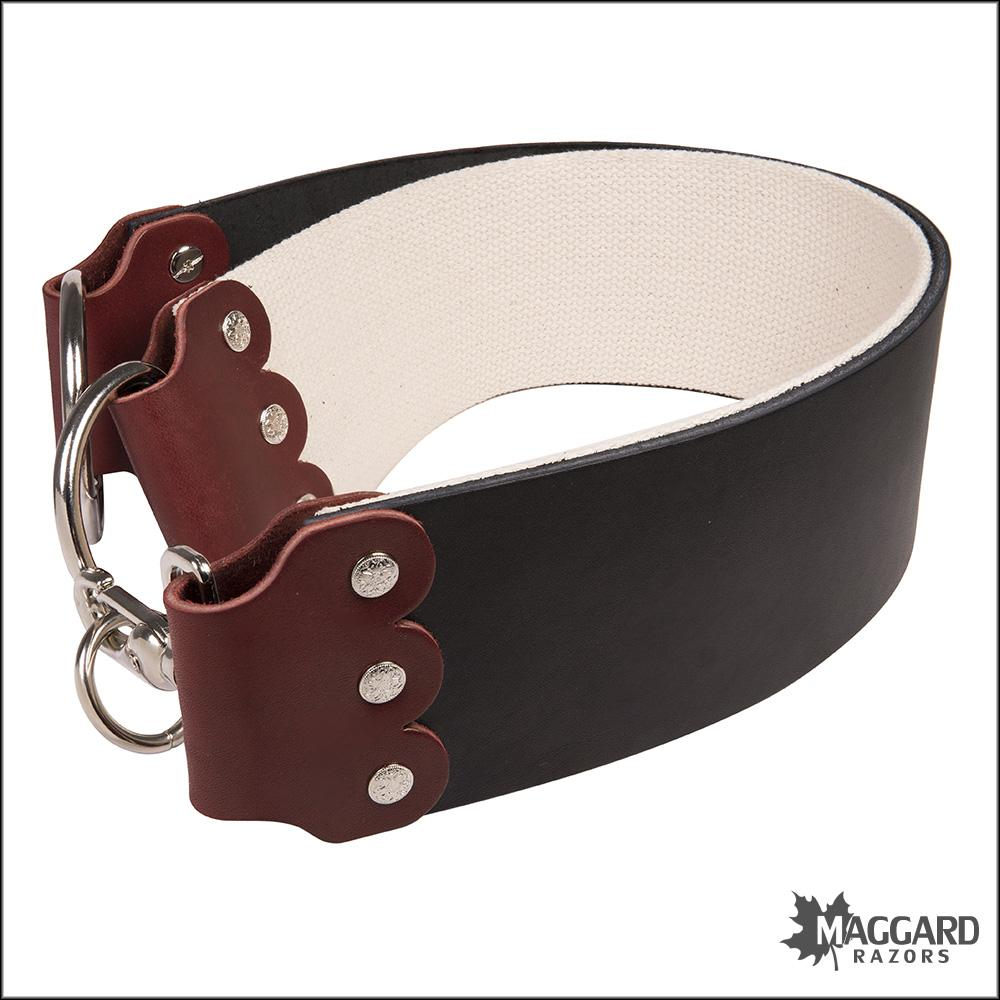MOUNTAIN MIKE 3" ENGLISH BRIDLE LEATHER STROP, BROWN, COTTON WEBBING, D RINGS