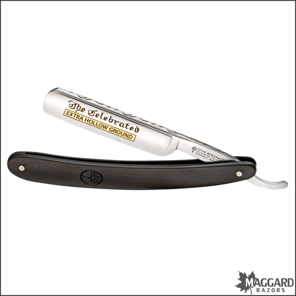BOKER 140427 THE CELEBRATED EBENHOLZ EBONY 5/8 ROUND POINT STRAIGHT RAZOR, PROFESSIONALLY HONED