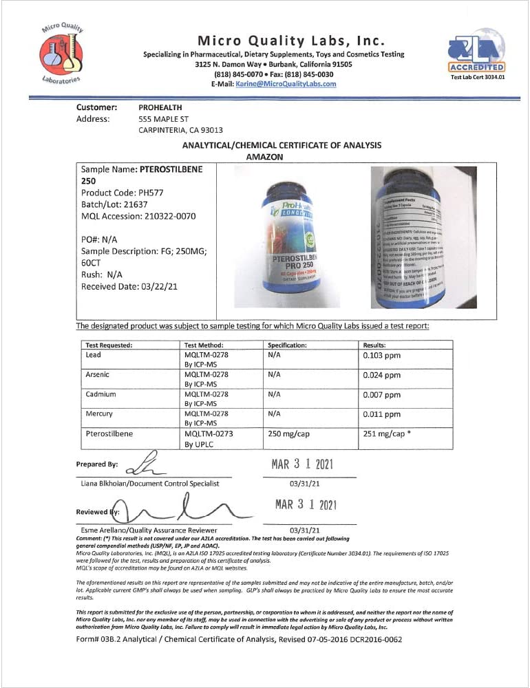 ProHealth Longevity Pterostilbene Pro 250 - 60 Tablet-0