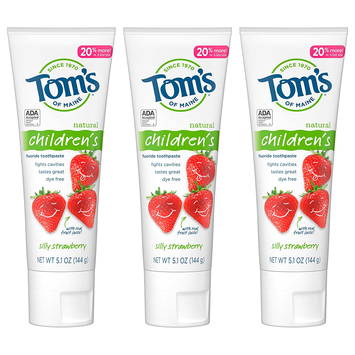 Tom's of Maine Natural Children's Fluoride Toothpaste 5.1 oz - 3'lü Paket