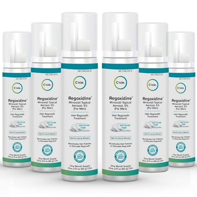 Regoxidine Men's 5% Minoxidil Foam & Topical - Helps Restore Vertex Hair Loss & Thinning Hair - 6 Month's Supply