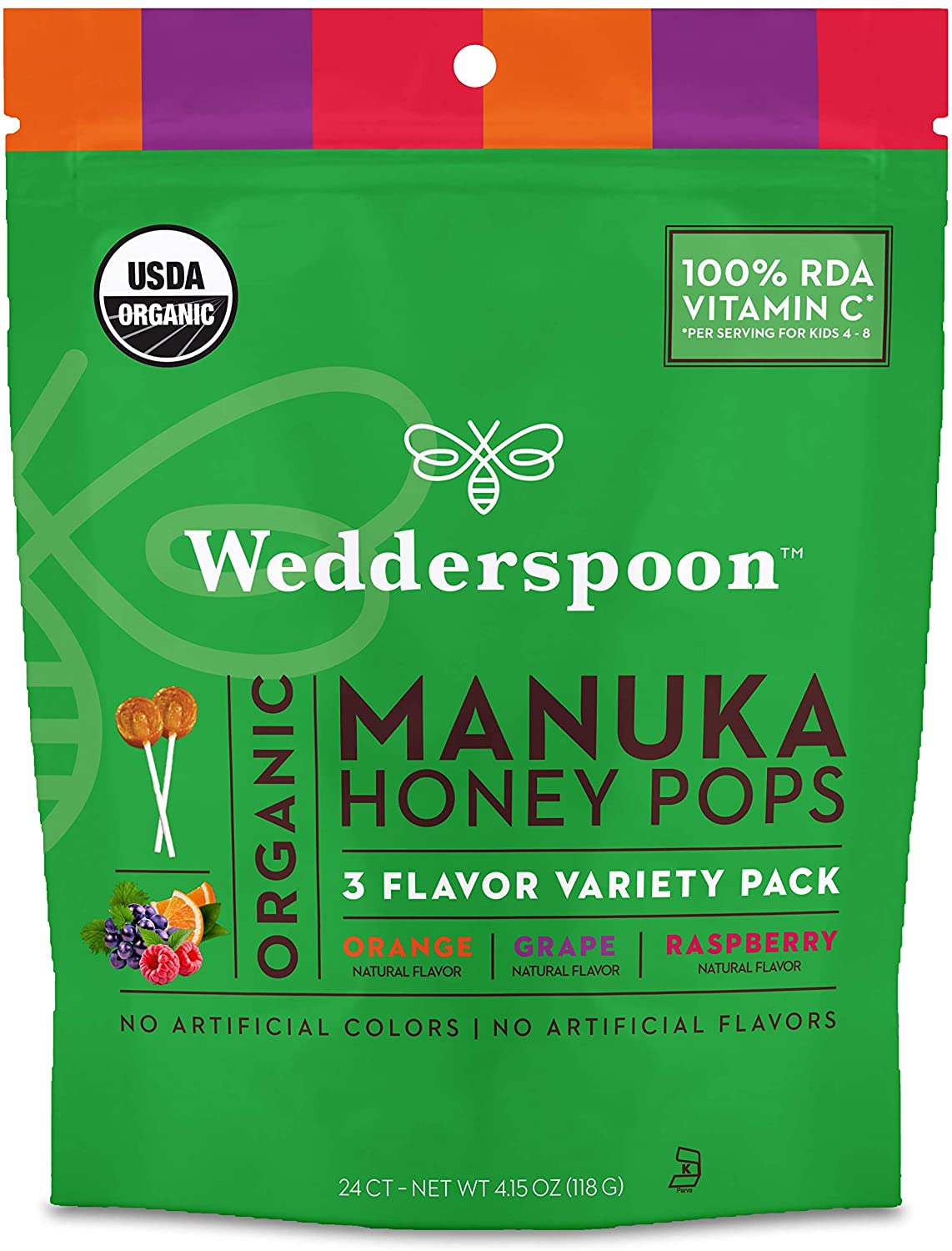 Wedderspoon Organic Manuka Honey Pops - 24 Count