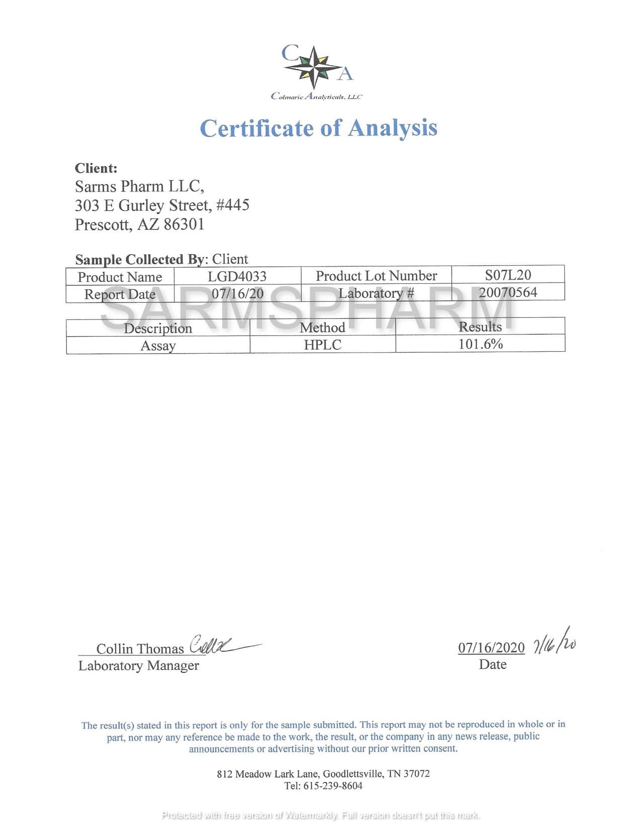 Sarms Pharm Ligandrol - LGD-4033-1