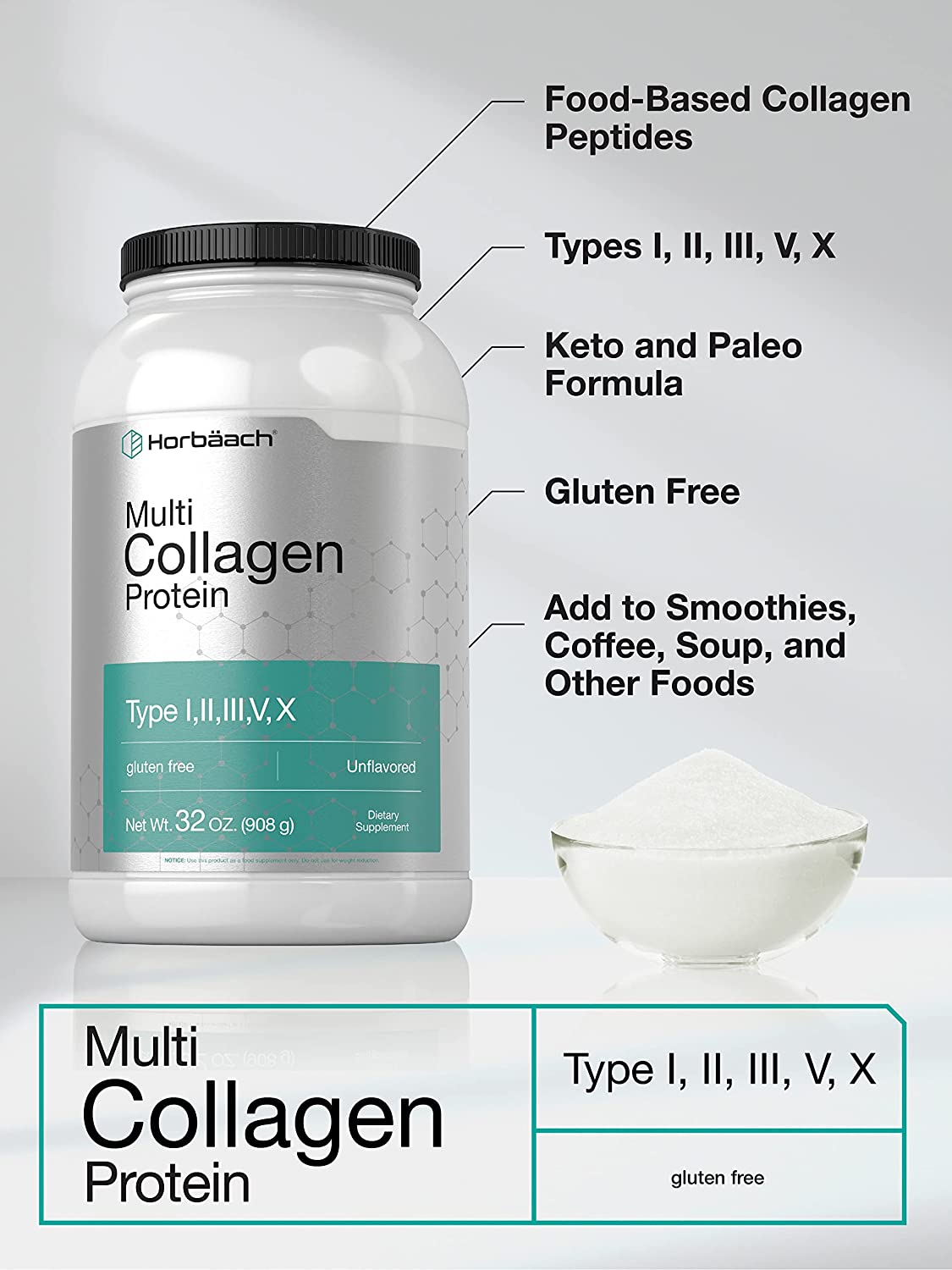 Horbaach Multi Collagen Protein Powder - 908 g-2