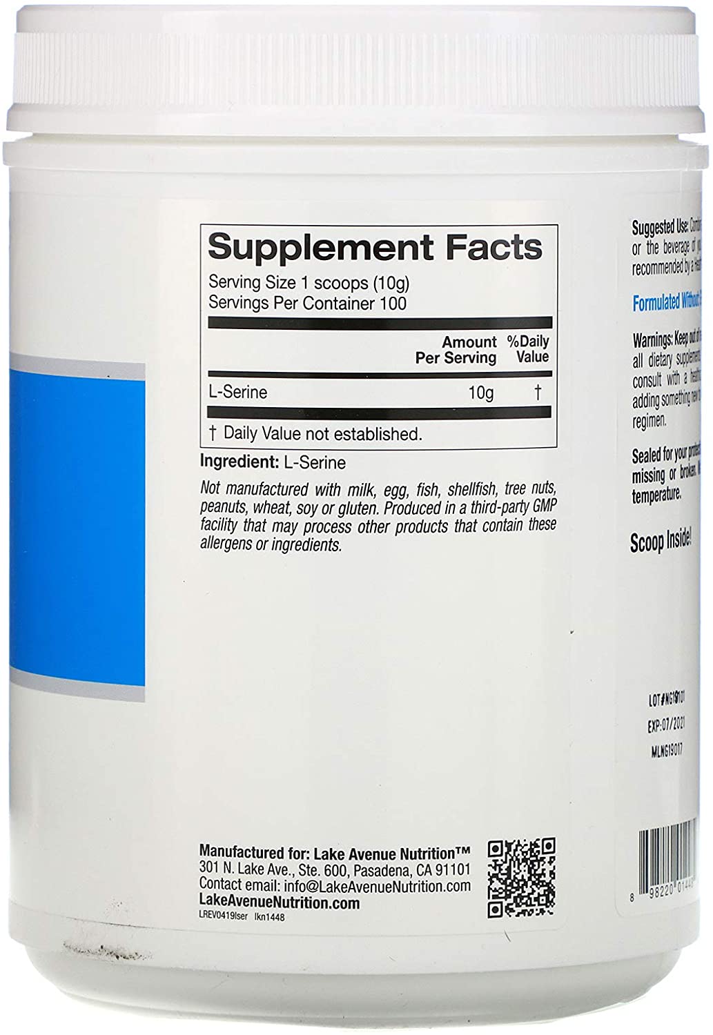 Lake Avenue Nutrition L-Serine Unflavored Powder 2.2 lb-1