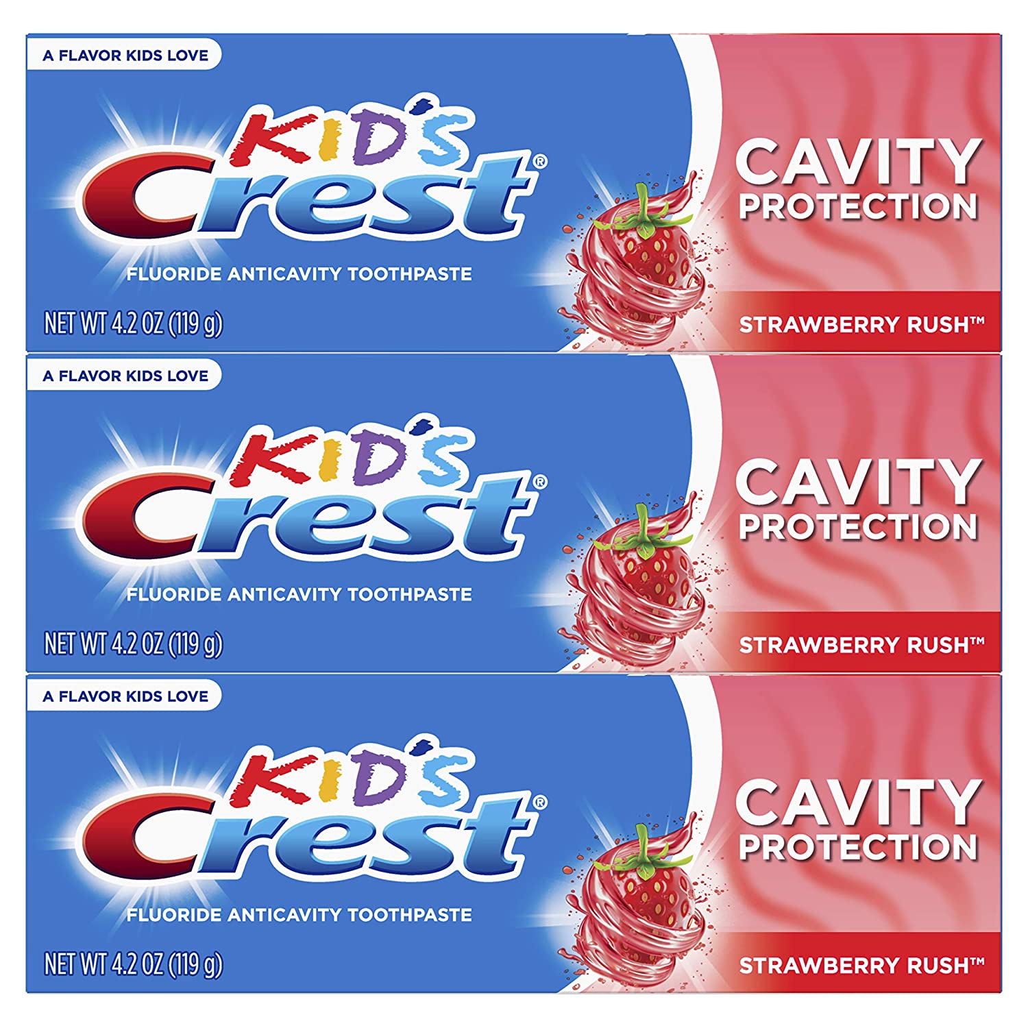 Crest Kid's Toothpaste, Strawberry Rush - 4.2 Oz - 3'lü Paket
