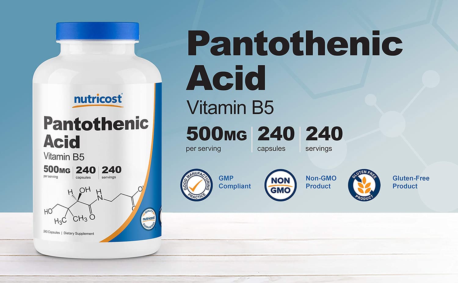 Nutricost Pantothenic Acid (Vitamin B5) 500mg - 240 Tablet-7