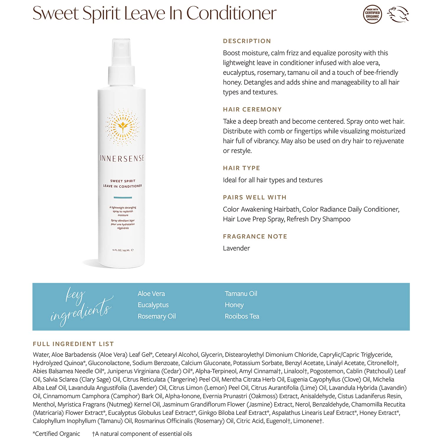 Innersense Organic Beauty Natural Sweet Spirit Leave - 295 ml-3