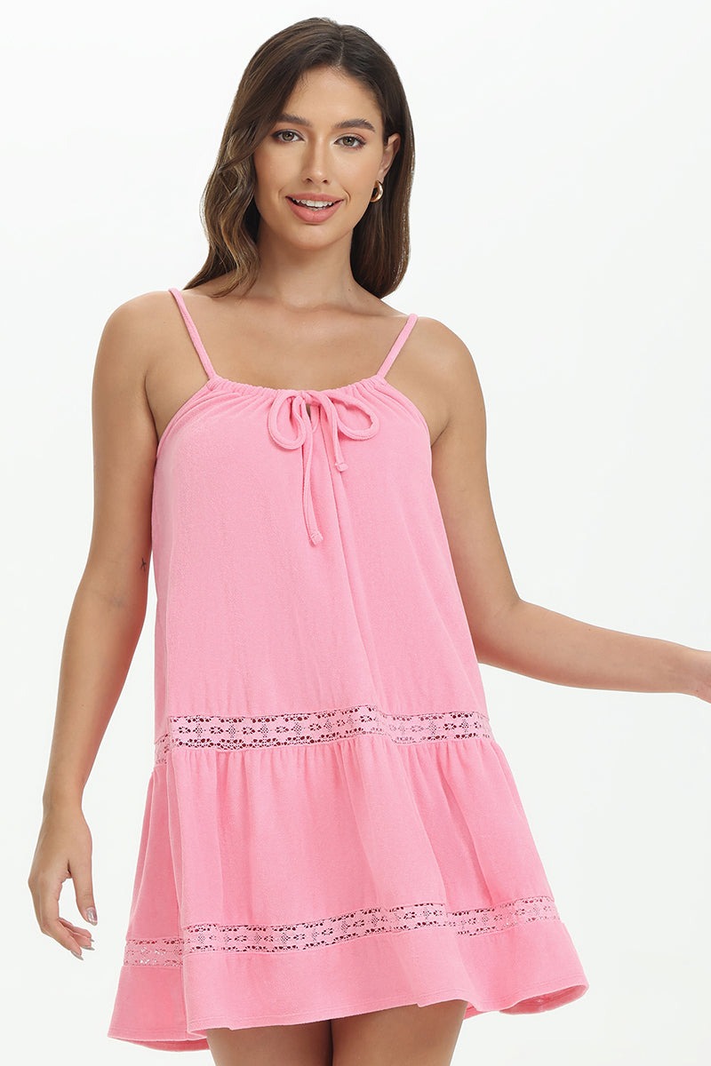 Juicy Couture TOWEL TERRY LACE TRIM TIERED DRESS - Hot Hot