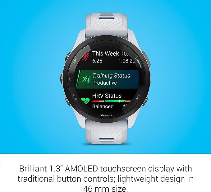 Garmin Forerunner 265 Running Smartwatch - Whitestone and Tidal Blue-2