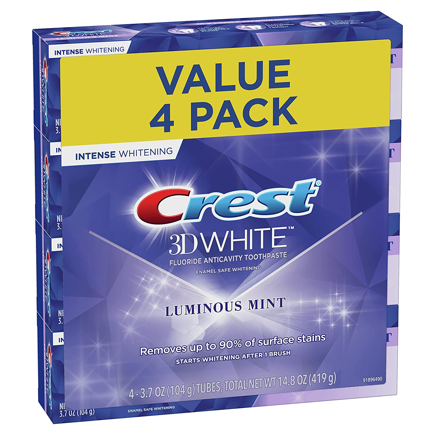 Crest 3D White Luminous Mint Teeth Toothpaste - 3.7 Oz - 4'lü Paket