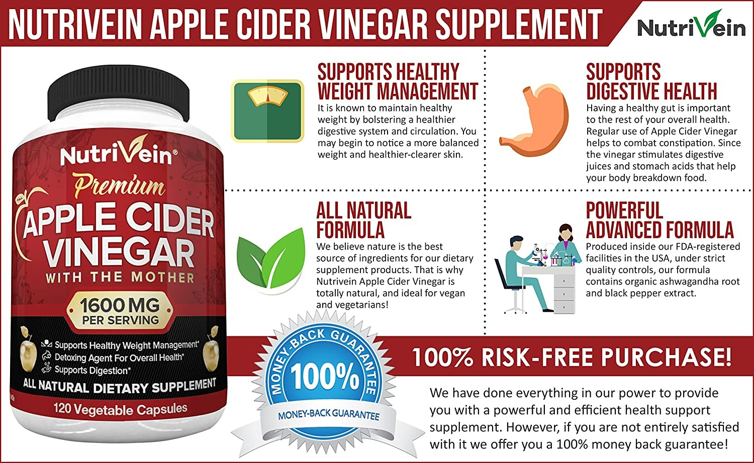 Nutrivein Apple Cider Vinegar Capsules - 120 Capsules-2