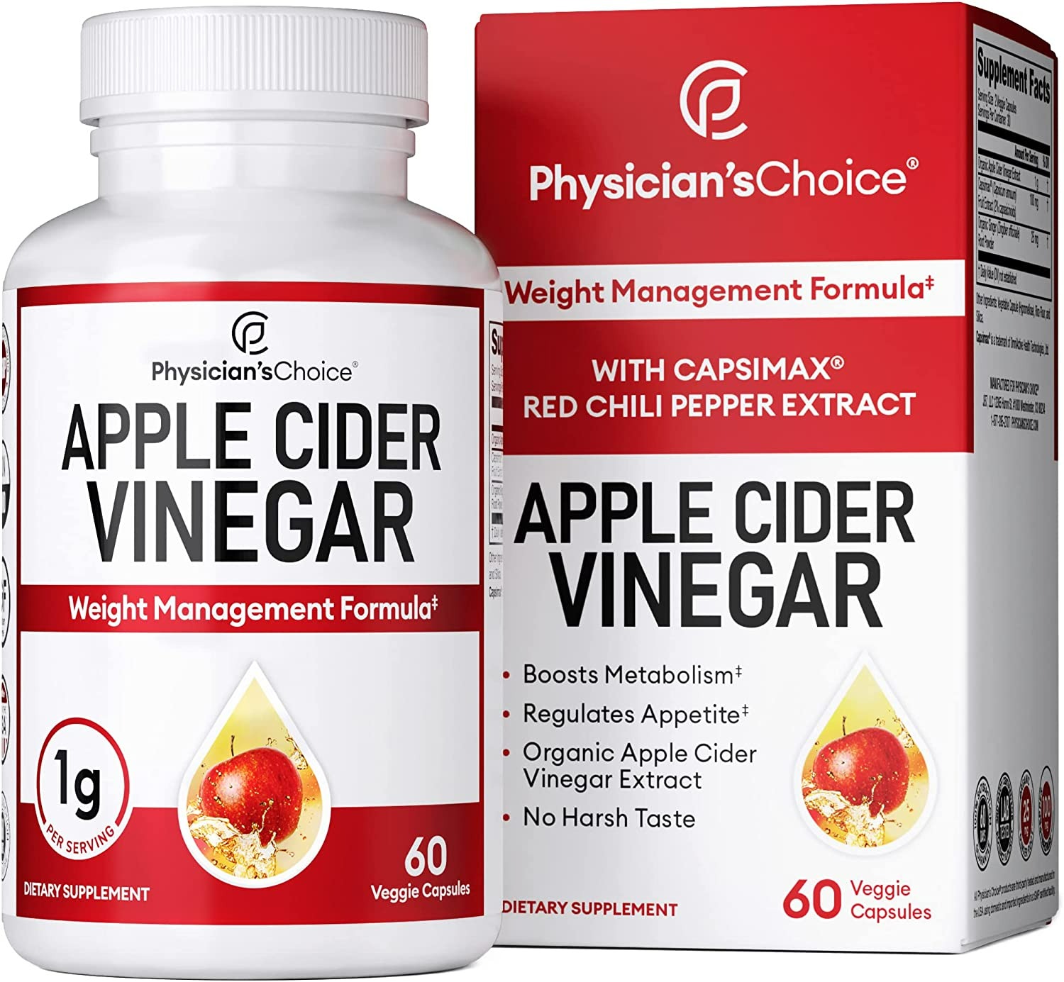 Physician's Choice Organic Apple Cider Vinegar Capsules - Weight Loss Support -  60 Adet
