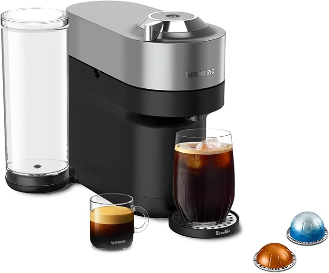 Nespresso Vertuo POP Deluxe Coffee and Espresso Machine by Breville with Milk Frother - Titan Medium