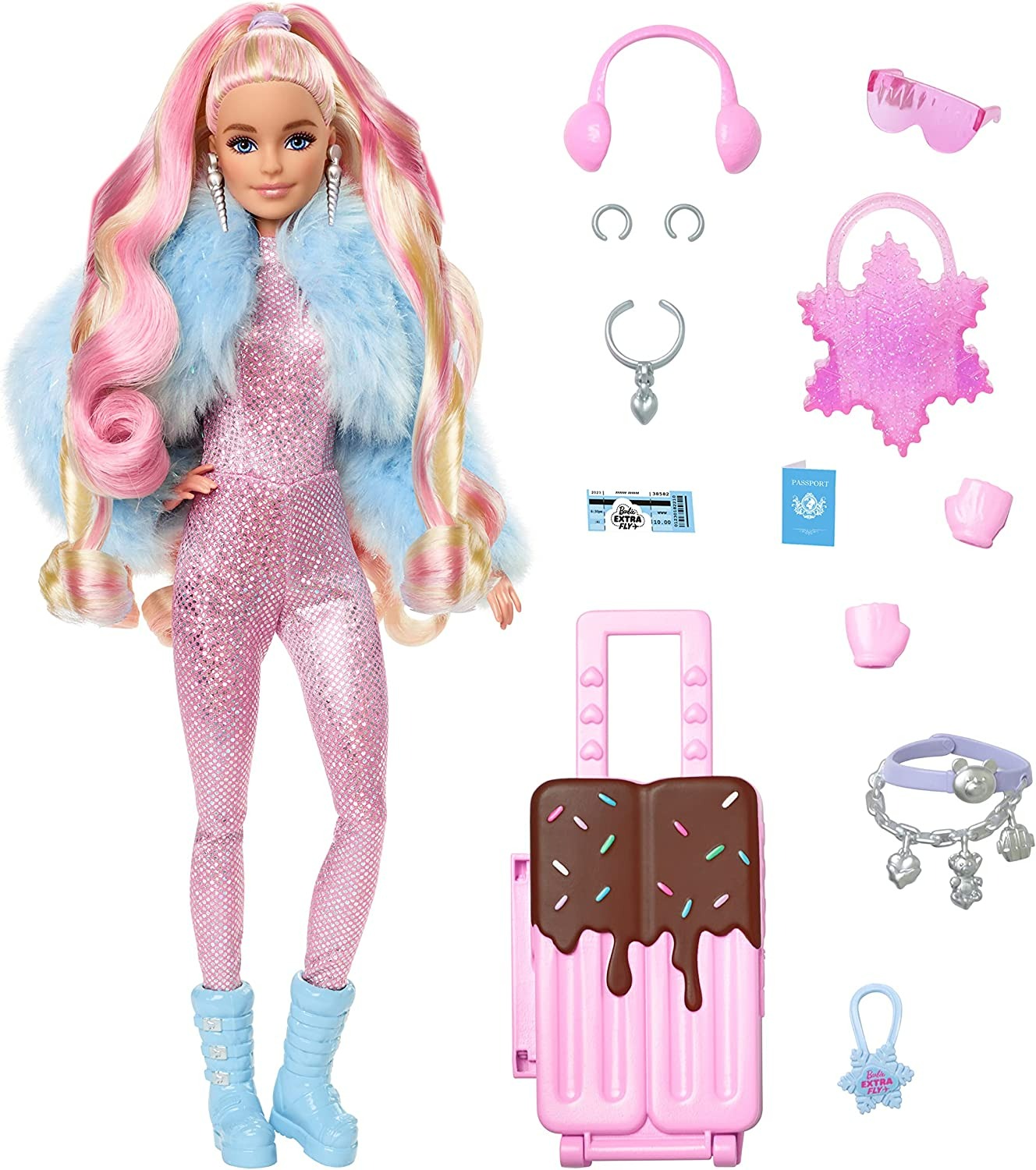 Travel Barbie Doll with Wintery Snow Fashion-0