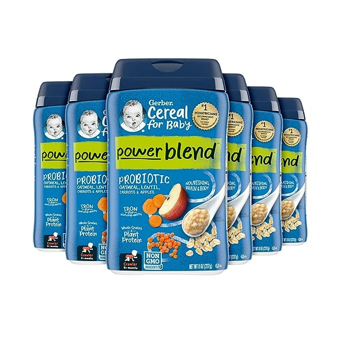 Gerber Baby Cereal Probiotic for Crawlers Powerblend Oatmeal Lentil Carrot Apple - 8 Oz - 6'lı Paket