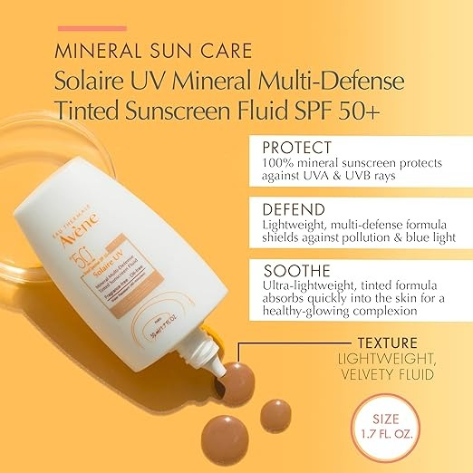 Eau Thermale Avene Solarie UV Mineral Multi-Defense Tinted Sunscreen Fluid - 1.7 Fl Oz-1