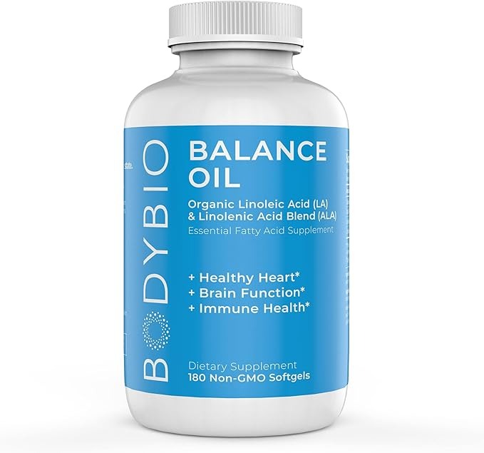 BodyBio Omega Oils 3 & 6 - Essential Fatty Acids for Brain and Heart Health - 180 Jel