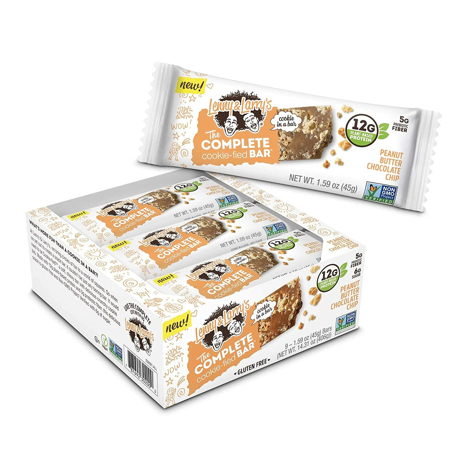 Lenny & Larry's The Complete Cookie-fied Bar - Peanut Butter Chocolate Chip Plant-Based Protein Bar - 9 Adet