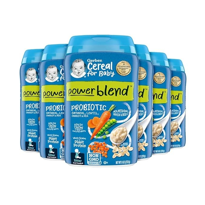 Gerber Baby Cereal 2nd Foods Probiotic Powerblend Oatmeal Lentil Carrot Pea - 8 Oz - 6'lı Paket