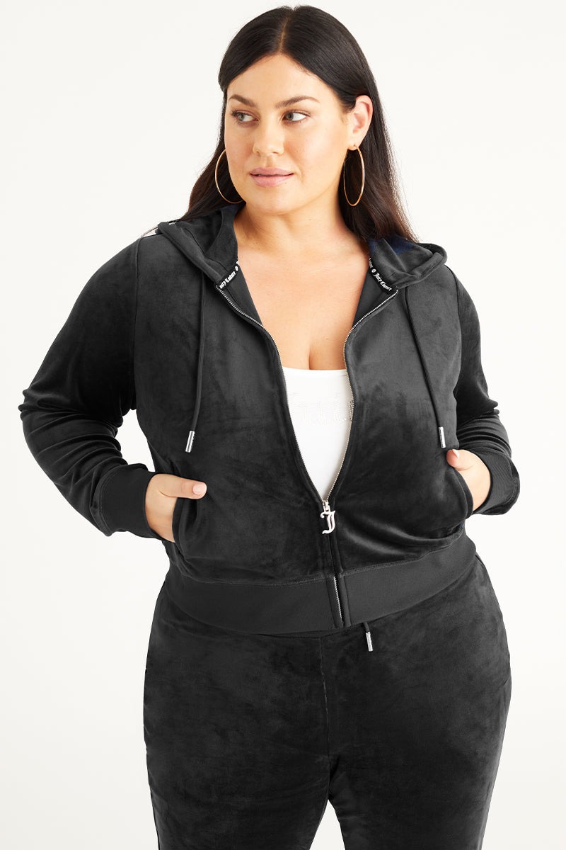Juicy Couture PLUS-SIZE OG BIG BLING VELOUR HOODIE - Liquorice