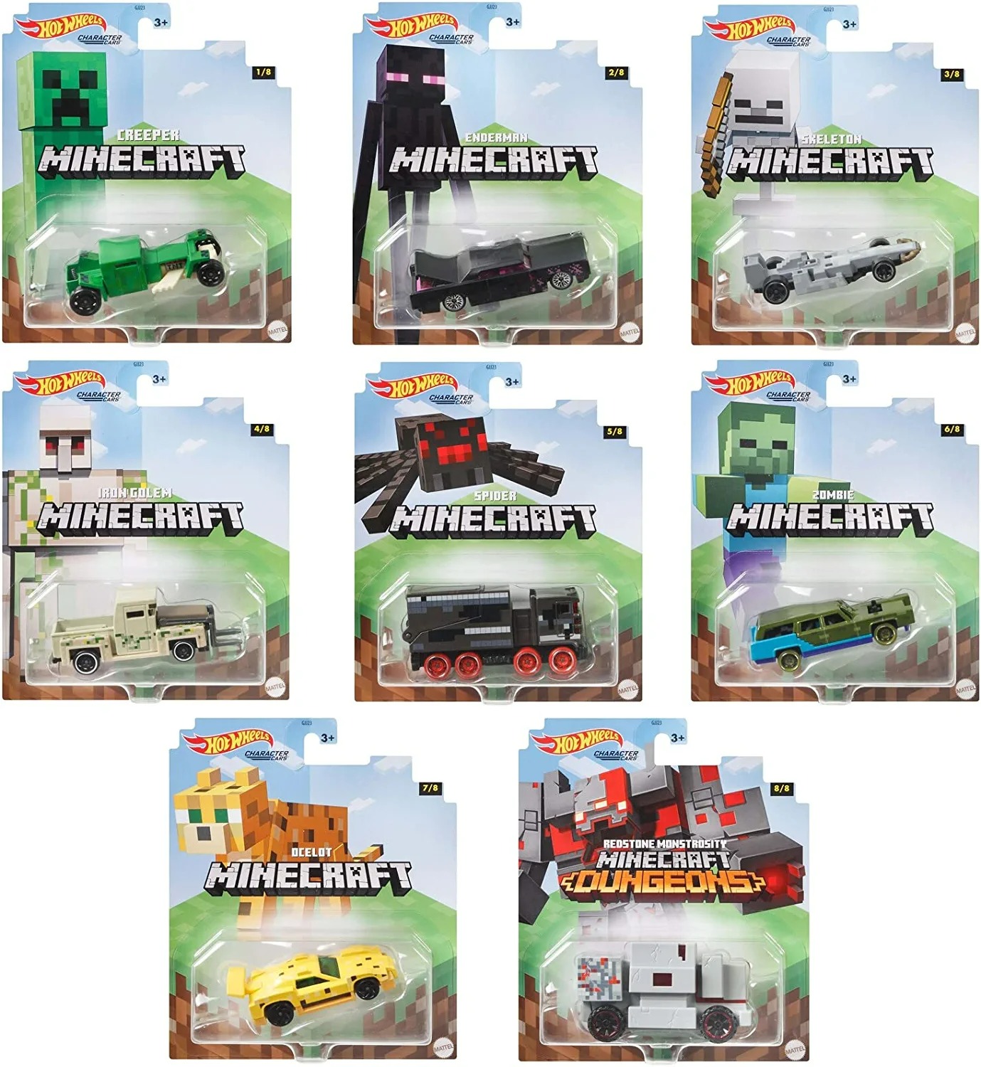 Hot Wheels 2021 1:64 Gaming Characters Cars Minecraft Complete Set of 8-0