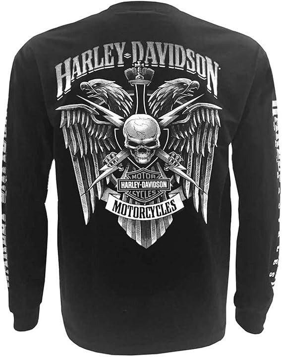 Harley-Davidson Men's Skull Lightning Crest Graphic Long Sleeve Shirt - Black-1