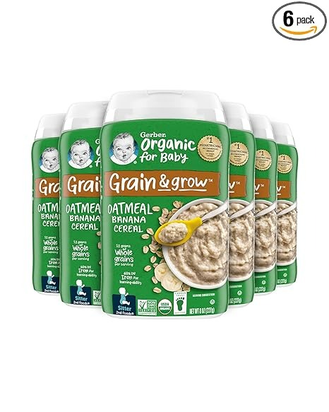 Gerber Baby Cereal Organic 2nd Foods, Grain & Grow, Oatmeal Banana - 8 Oz - 6'lı Paket