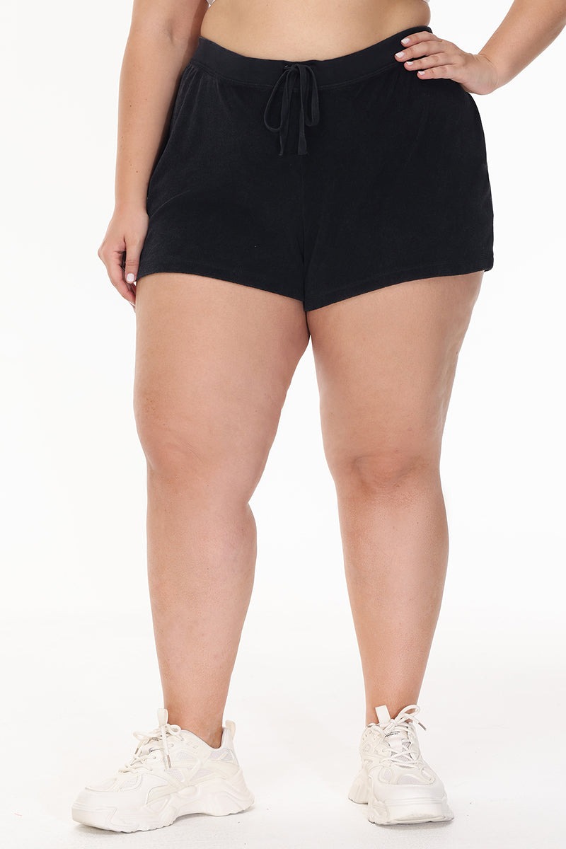 Juicy Couture PLUS-SIZE BIG BLING TOWEL TERRY SHORTS - Liquorice