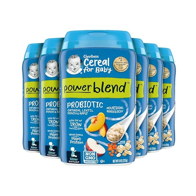 Gerber Baby Cereal 2nd Foods Probiotic Powerblend Oatmeal Lentil Peach Apple - 8 Oz - 6'lı Paket
