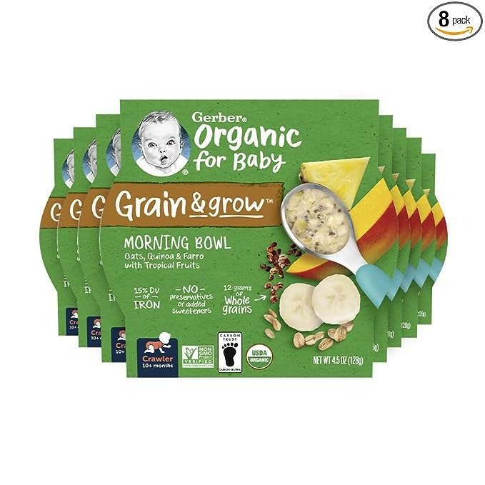 Gerber Organic Grain & Grow Morning Bowl, Oats, Red Quinoa & Farro with Tropical Fruits - 4.5 Oz - 8'li Paket