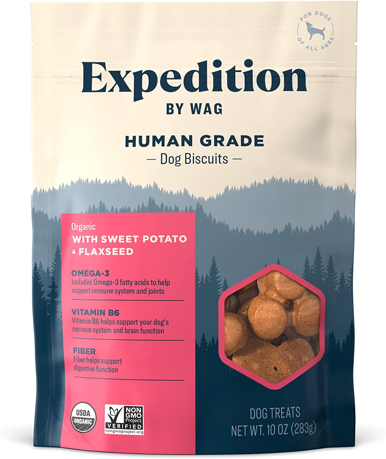 Wag Expedition Organic Biscuits Dog Treats - Sweet Potato & Flaxseed- 10 Oz